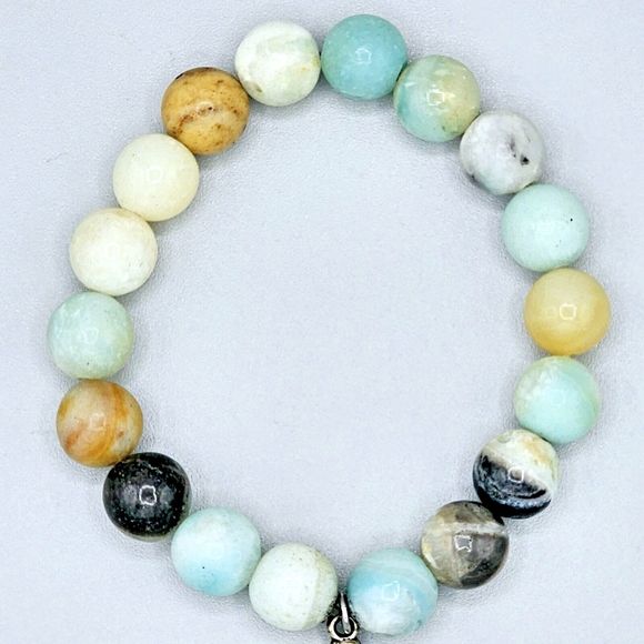 Amazonite Cross Bracelet Natural Stone Silver Tone Religious Spiritual Jewelry - Picture 5 of 6